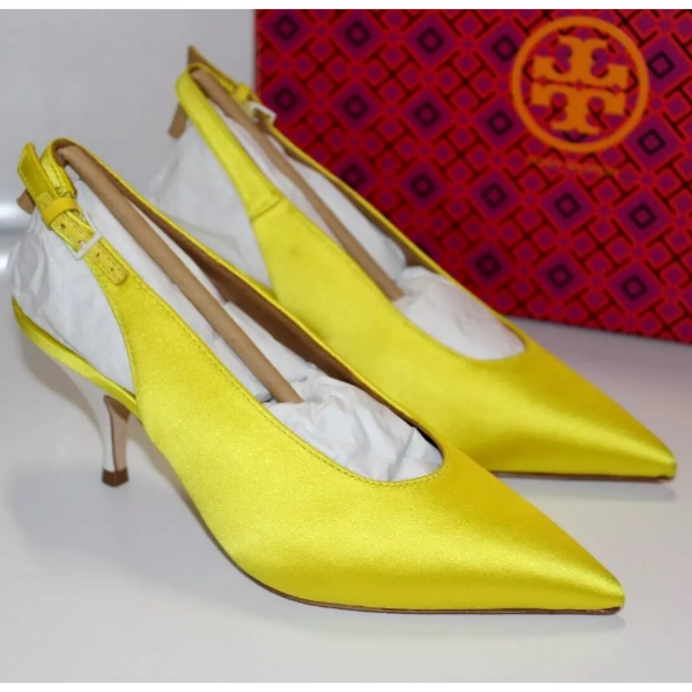 TORY BURCH Silk-blend Slingback Pumps In Yellow in Various Sizes